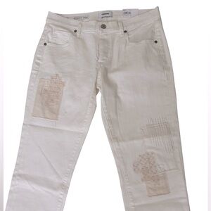 SONOMA White Straight Crop Jeans With Patches Size 6 ** NEW**
